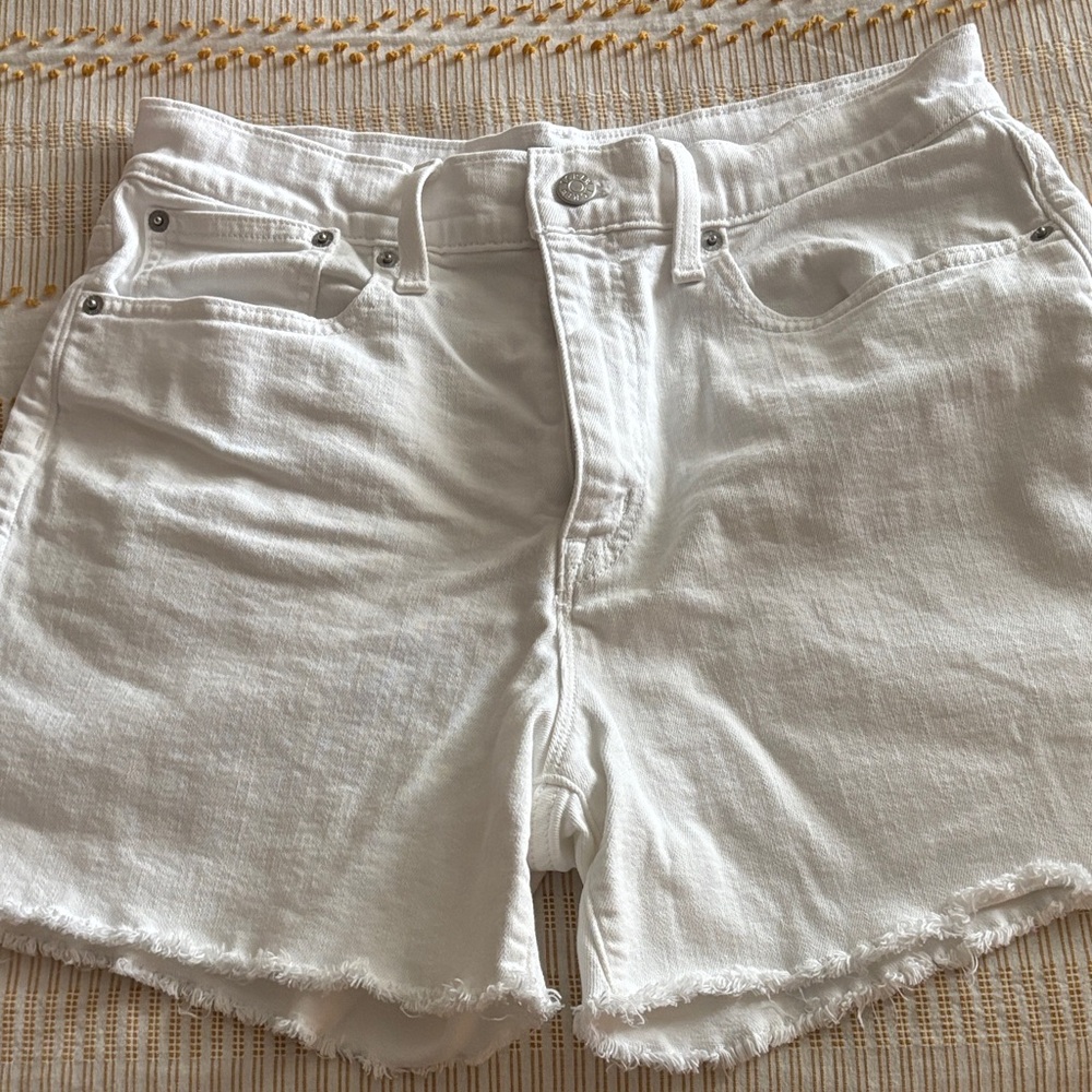 J. Crew White Denim Frayed-Hem Shorts